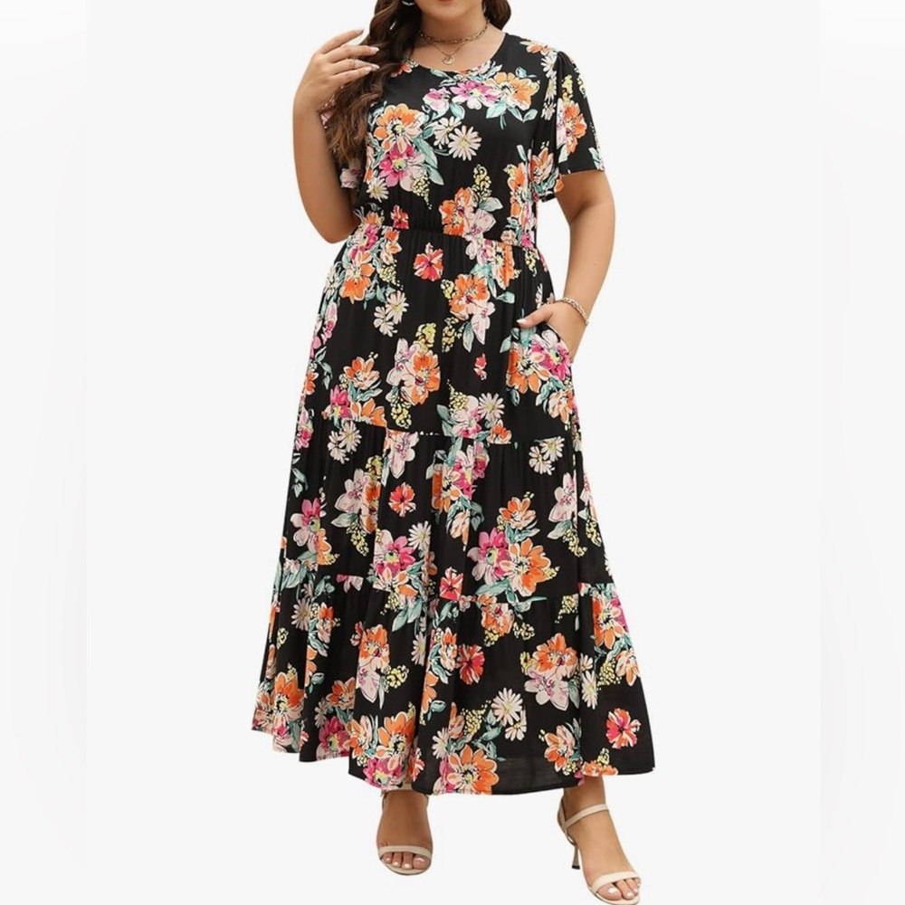 NWOT Nemidor Floral Black Maxi Dress - Picture 3 of 9